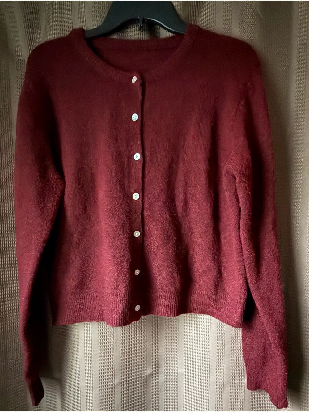 Cozy SHEIN Burgundy Red Long Sleeve Crewneck Button Front Cardigan Sweater Size